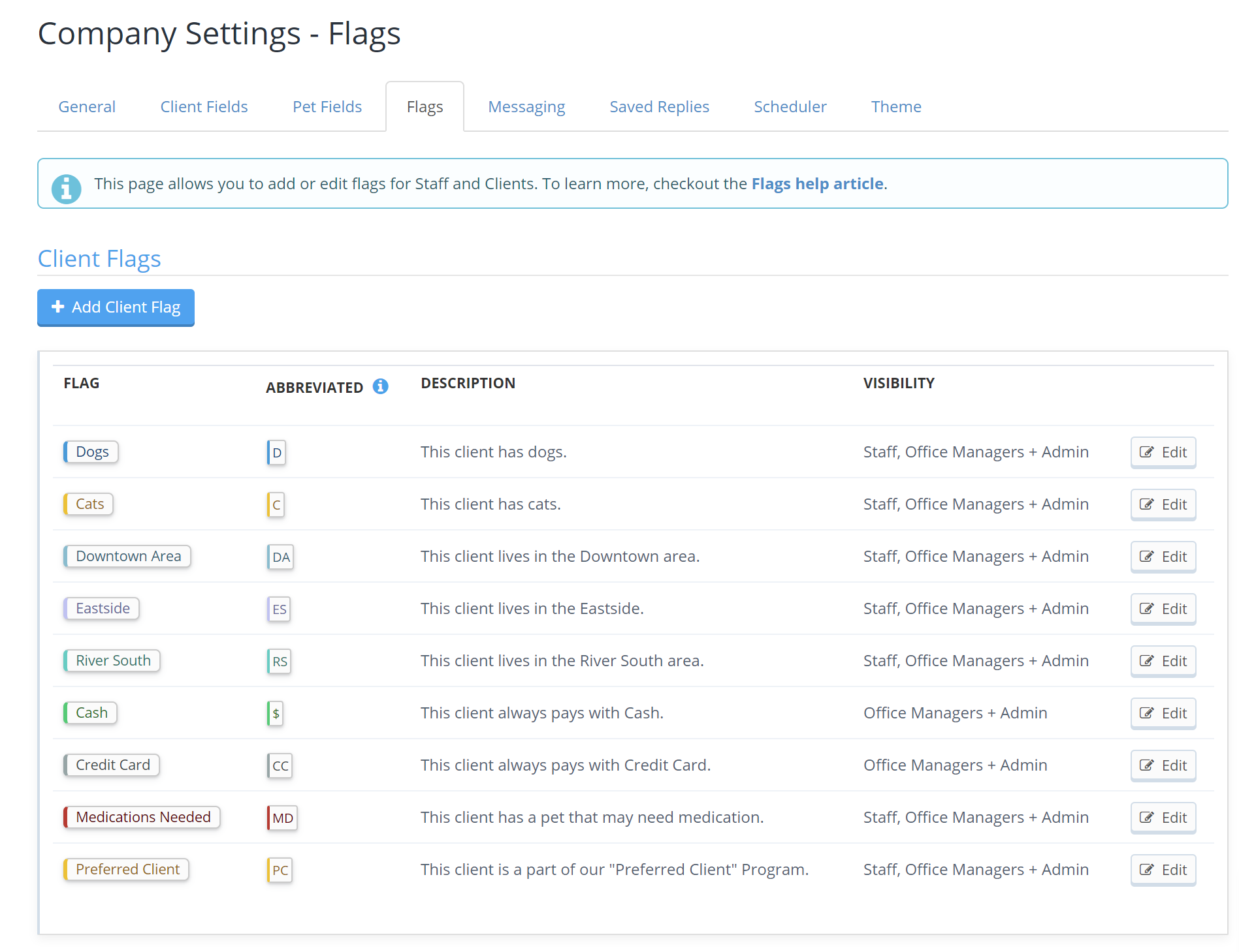 Client Flags in Company Settings