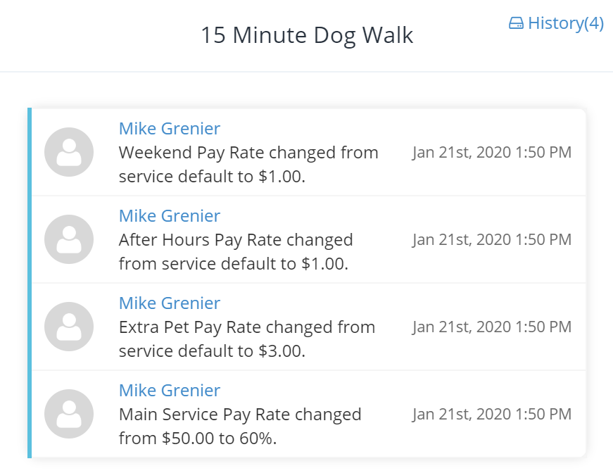 History of Pay Rate Changes Screenshot
