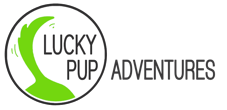 lucky pup dog walking logo